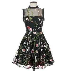 City Studio Black Floral Fit & Flare Dress | Size 9 | Crinoline